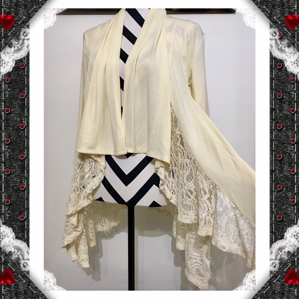 Maria Gabrielle Lace Inserted Open Front Cardigan